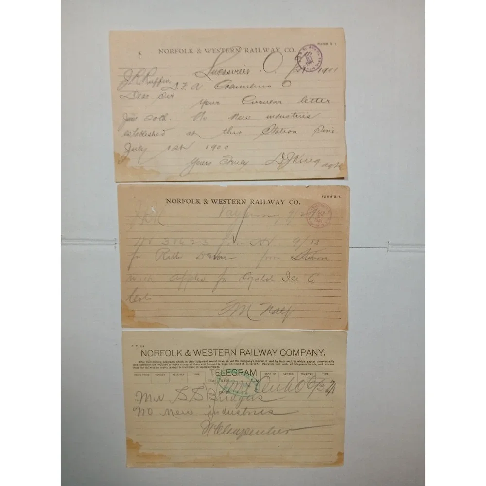 Antique 1901 Norfolk & Western Railway Letter  Lucasville Ohio Station  Lot Of 3